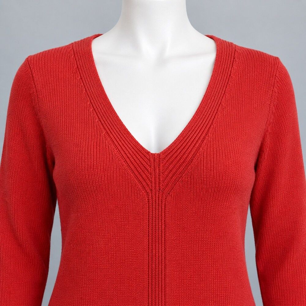 Banana Republic Womens M OrangeV Neck Tunic Sweater Longline Ribbed Knit